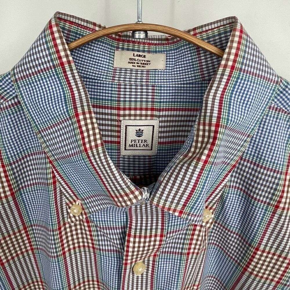 Peter Millar Multicolor Check Collared Long Sleeve Cotton Button-Up Shirt Large - Picture 2 of 5